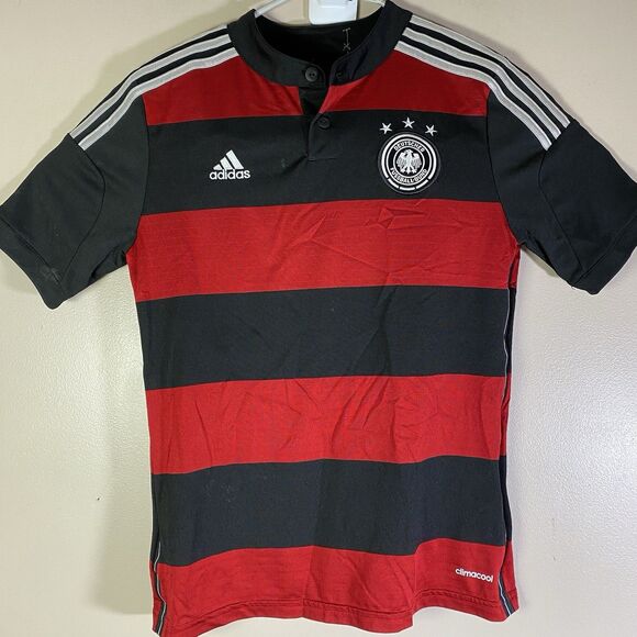 Germany Adidas Away Jersey 2014 World Cup Red Black Stripes Soccer Youth Large - Picture 1 of 12